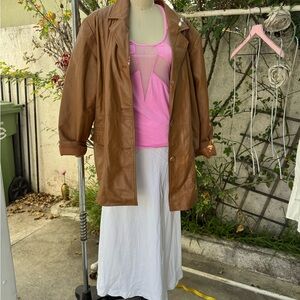 Brown Leather Women's Blazer Jacket